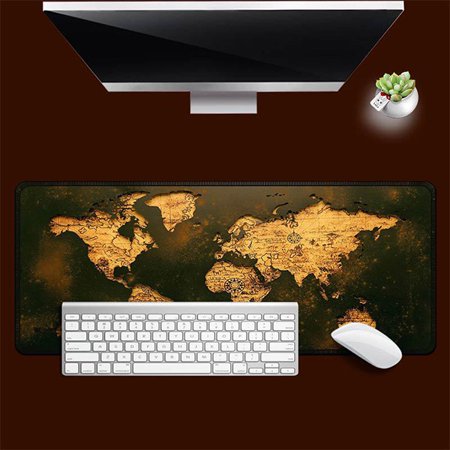 Large Extended Gaming Mouse Pad World Map Printed Desk Pad with Non-Slip Base and Stitched Edge for Home Office Gaming Work Water Resistant Computer K