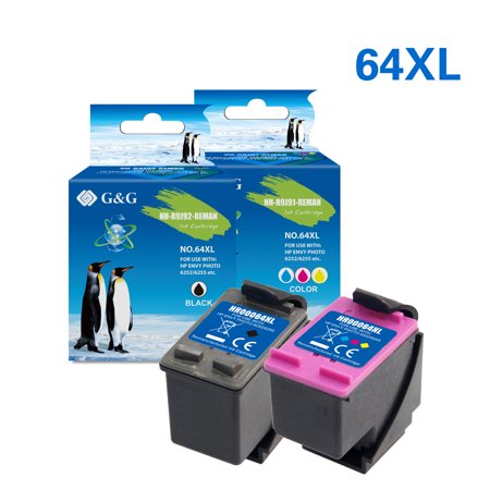 G&G 64XL Ink Cartridges Used for EVNY Photo 7855 7155 7858 6255 6222 Black Color  2-Pack