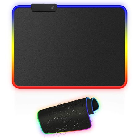 Large RGB Gaming Mouse Pad - 14 Light Modes Extended Computer Keyboard Mat with Durable Stitched Edges and Non-Slip Rubber Base  High-Performance Mous