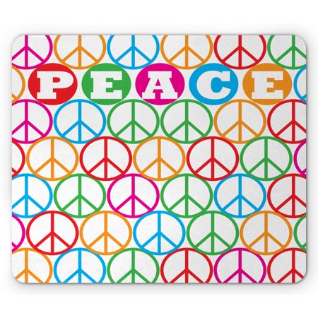 Retro Mouse Pad  Colorful Internationally Recognized Peace Sign Letters Counter Culture Print  Rectangle Non-Slip Rubber Mousepad  Multicolor  by Ambe