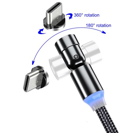Sunnymall Magnetic 540 Degree Rotatable Micro-USB Type-c Fast Charging Cable for Phone  Color#3119