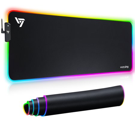 VictSing RGB Gaming Mouse Pad Large  Extended LED Mousepad with 13 Light Modes/2 Brightness Levels/Non-slip Rubber Base/Durable Stitched Edge  Soft Co