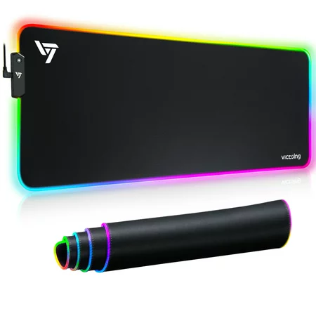 VictSing RGB Gaming Mouse Pad Large  Extended LED Mousepad with 13 Light Modes/2 Brightness Levels/Non-slip Rubber Base/Durable Stitched Edge  Soft Co