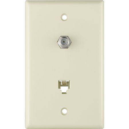 Cooper 3535-4A Almond Combination Coax Jack and Four Wire Telephone Jack Wall Plate
