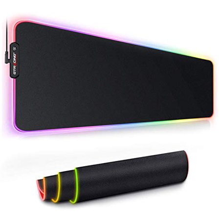 GTRACING Large RGB Gaming Mouse Pad-Extended Soft LED Computer Keyboard Mousepads Mat with 12 Lighting Modes Durable Stitched Edges and Non-Slip Rubbe