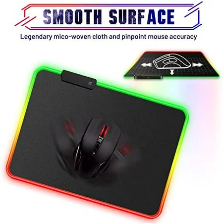 Large RGB Gaming Mouse Pad - 14 Light Modes Extended Computer Keyboard Mat with Durable Stitched Edges and Non-Slip Rubber Base  High-Performance Mous