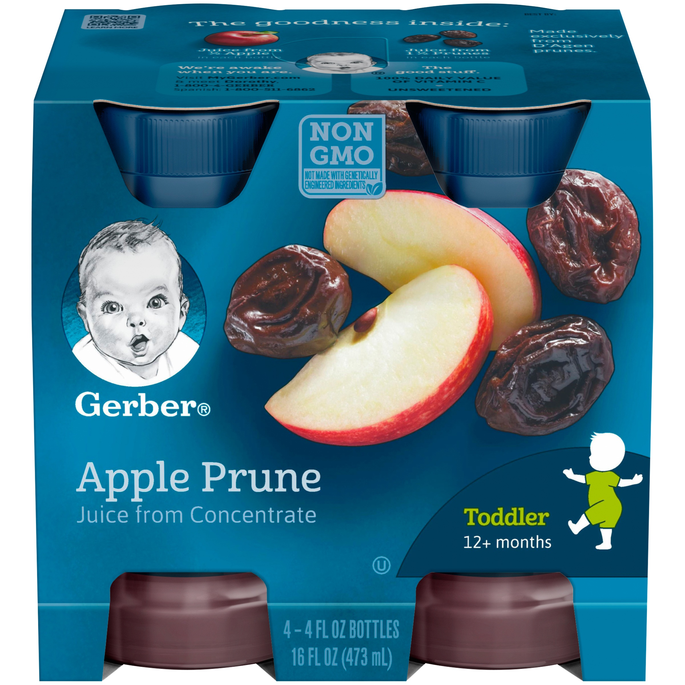 Gerber Toddler Drink Apple Prune Juice Bottles – 4ct/16 Fl Oz