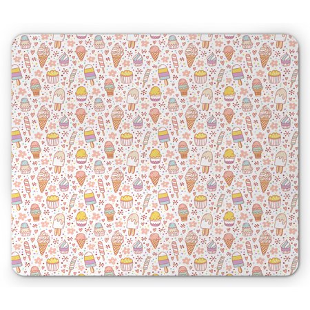 Ice Cream Mouse Pad  Candies and Yummy Heart Summer Flower Color Dots Kids Design  Rectangle Non-Slip Rubber Mousepad  Peach Coral Mint  by Ambesonne