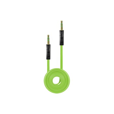 Tangle Free Flat Wire Car Audio Stereo Auxiliary Aux Cord Cable Adapter for HTC Windows Phone 8X HTC 6990 HTC Zenith (at & T  T-Mobile  Verizon) - Gre