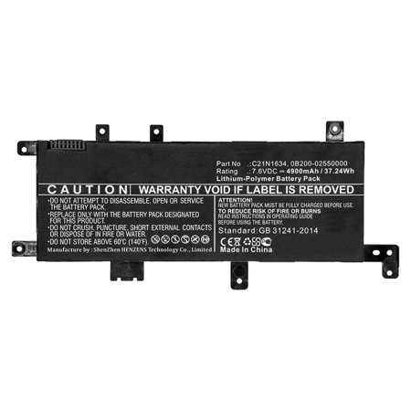 Synergy Digital Laptop Battery  Compatible with Asus X542UR-GQ509 Laptop  (Li-Pol  7.6V  4900mAh) Ultra High Capacity  Replacement for Asus 0B200-0255