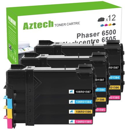 AAZTECH 12-Pack Compatible Toner Cartridge for Xerox 106R01597 Phaser 6500 6500N 6500DN WorkCentre 6505 6505N 6505DN Printer Ink (3K 3C 3M 3Y)