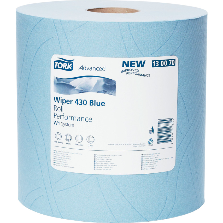 Tork 130070 Heavy-Duty Wiping Paper Roll - Blue - 1000 Sheets 340m