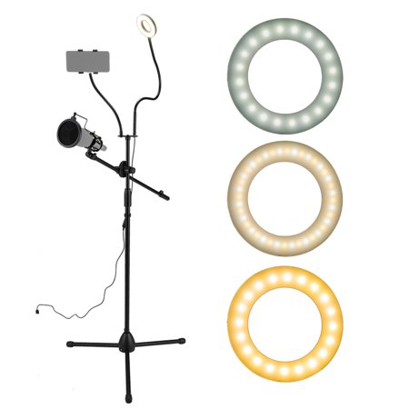 IClosam 3.5  Selfie Ring Light with Tripod Stand & Cell Phone Holder & Mic Stand & Pop Filter for Live Strea