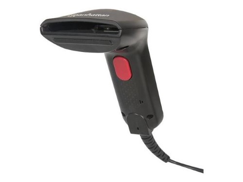 Manhattan Contact CCD Handheld Barcode Scanner USB 60mm Scan Width Cable 152cm Max Ambient Light 5000 Lux (sunlight) Black Three Year Warranty