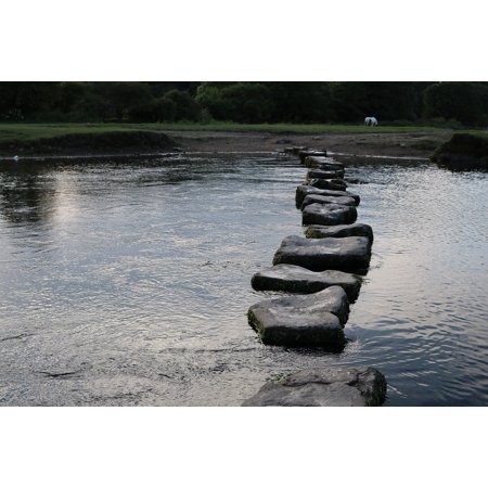 Water Nature Stones Path Steps River Natural-12 Inch by 18 Inch Laminated Poster with Bright Colors and Vivid Imagery-Fits Perfectly in Many Attractiv