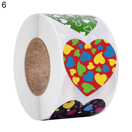 HEVIRGO 500Pcs/Roll Heart-shaped Labels Sticker Candy Gift Box Wedding Valentines Decals Clear Coated Paper