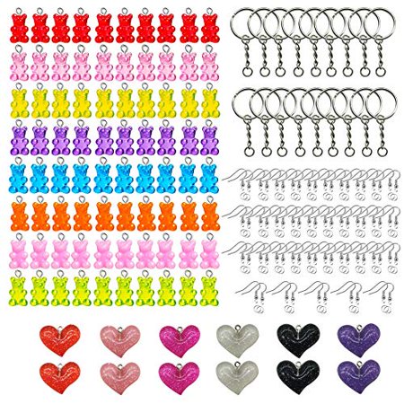 Seasonsky 213 PCS Colorful Gummy Bear Pendant  Candy Pendant Charms Resin  Lollipop Shape Pendants  Ear Hooks  Key Chains for Earrings Necklace DIY Je