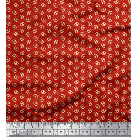 Soimoi Polyester Crepe Fabric Dot & Pretzels Food Printed Craft Fabric by the Yard 52 Inch Wide