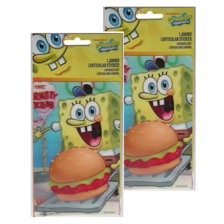 Sponge Bob Sticker Jumbo Lenticular 48953 (2 Pack) # 6387584-2pk  Includes (2) - Jumbo 4x6 Sponge Bob Lenticular Stickers by Nickelodeon