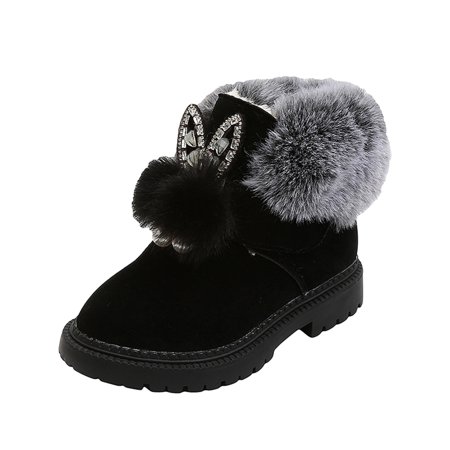 Relanfenk Baby Girl Shoes Kids Girls Princess Fashion Hairball Cotton Boots Snow Boots Shoes