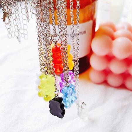 Gift Cute Colorful Bear Gummy Necklace Korean Clavicle Chain Korean Version Female Noble Temperament Pendant Gifts for Her