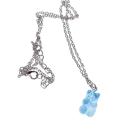 STAPIOWAL Cute Gummy Bears Pendant Necklace Stainless Steel Chain Tiny Cartoon Animal Bear Charms Pendant Necklace Blue