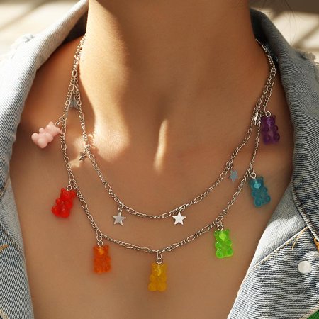 Handmade Cute Gummy Cartoon Bear Chain Layer Necklaces
