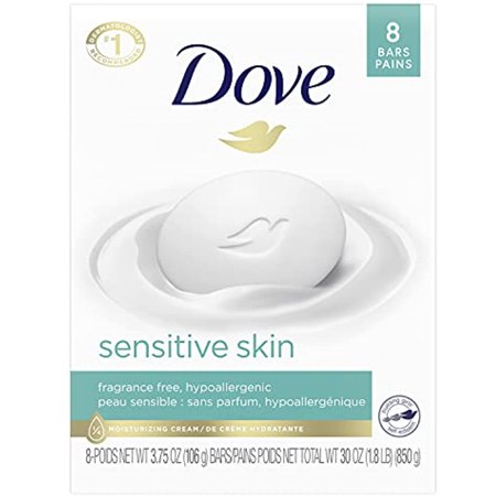 Dove Beauty Bar More Moisturizing Than Bar Soap for Softer Skin  Fragrance Free  Hypoallergenic Sensitive Skin with Gentle Cleanser 3.75 Oz  8 Bars