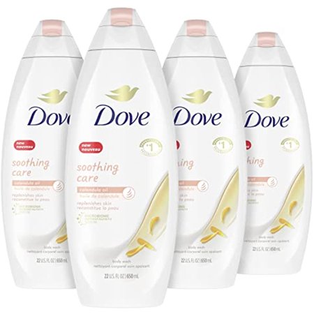 Dove Soothing Care Body Wash for Sensitive Skin with Calendula-Infused Oils Hydrates and Replenishes Skin Sulfate Free 22 Oz 4 Count