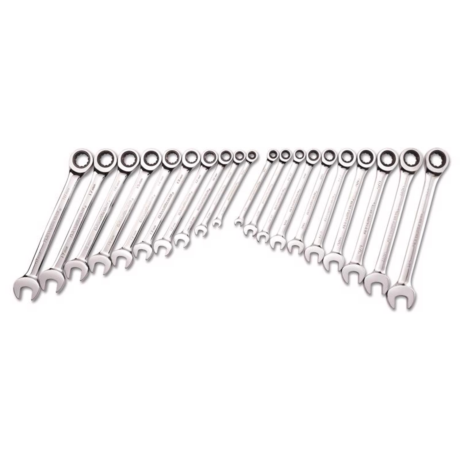 20-Piece SAE/Metric 12-Point Ratcheting Combination Wrench Set