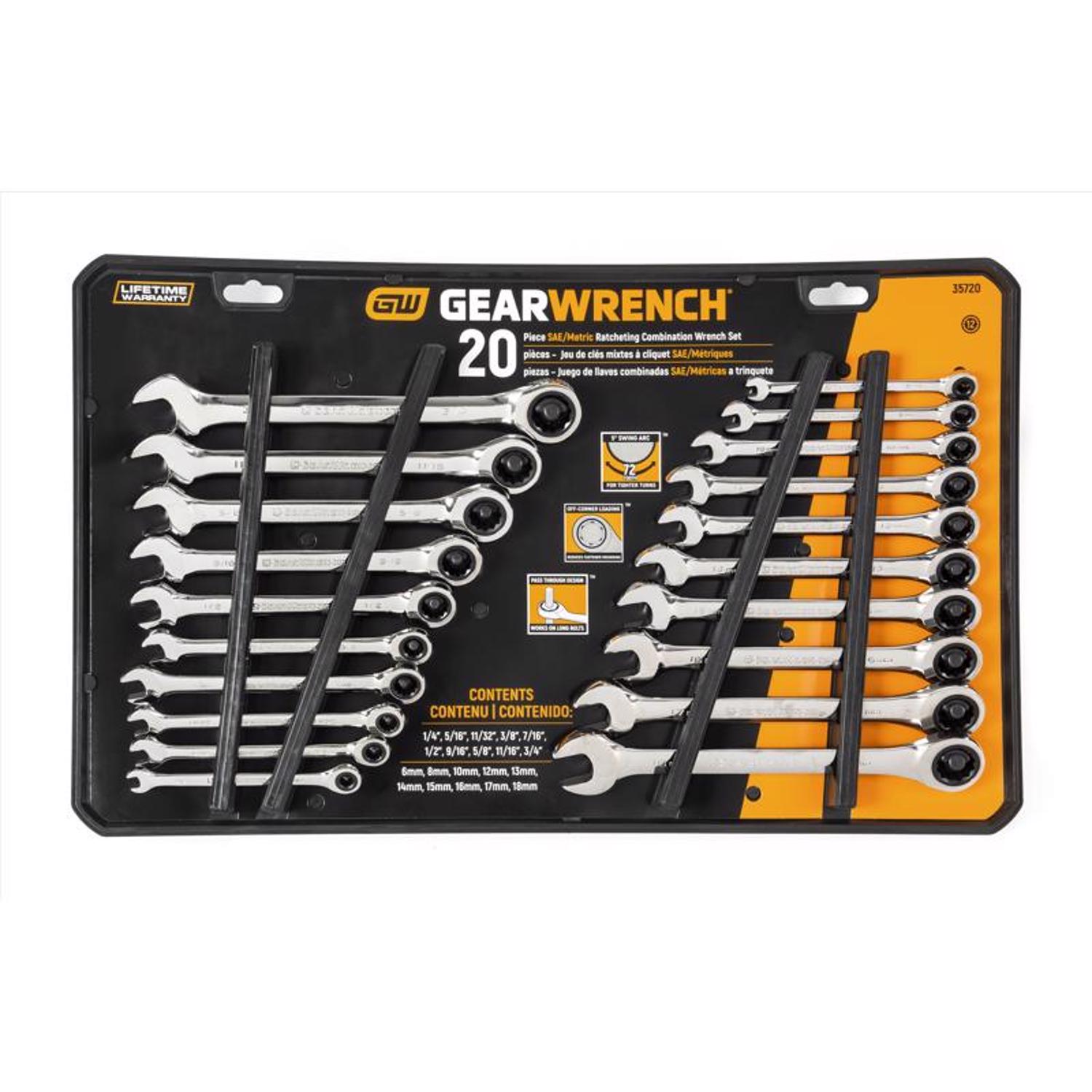 20-Piece SAE/Metric 12-Point Ratcheting Combination Wrench Set thumbnail