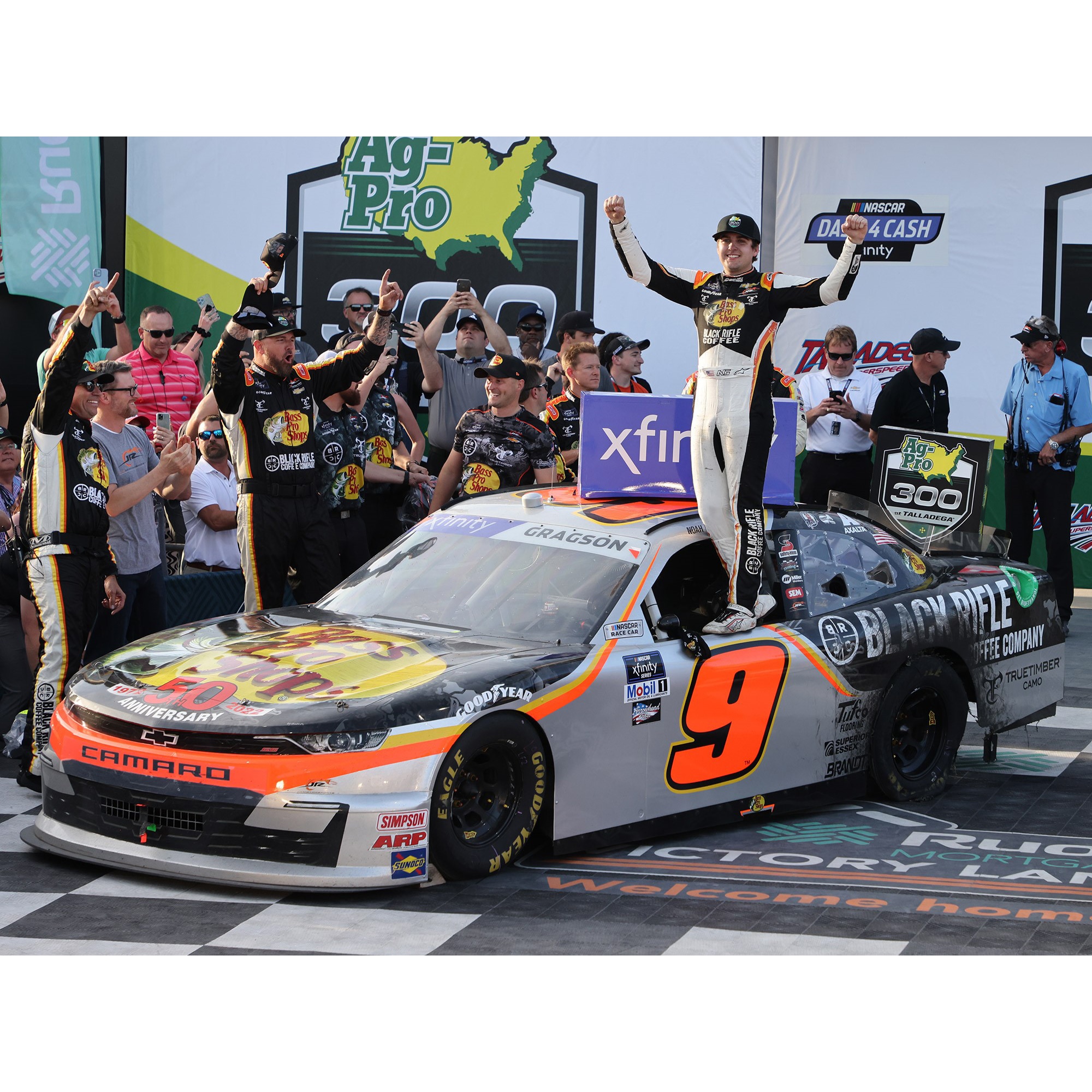 Action Racing Noah Gragson 2022 NASCAR Xfinity Series Ag-Pro 300 Race Winner #9 Bass Pro Shops TrueTimber & Black Rifle Coffee Company 1:64 Regular Pa