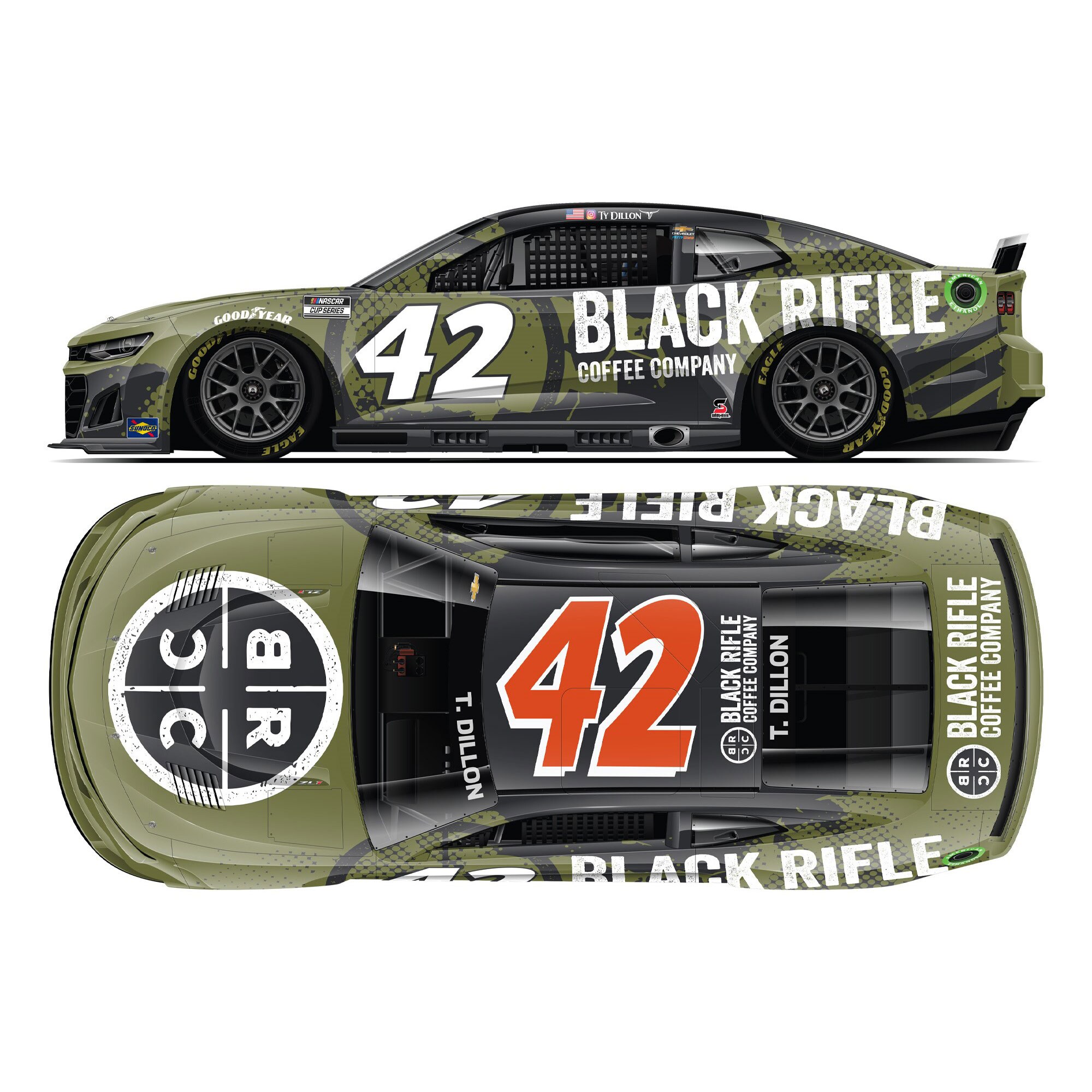 Action Racing Ty Dillon 2022 #42 Black Rifle Coffee Company 1:24 Regular Paint Die-Cast Chevrolet Camaro