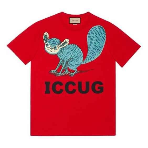 GUCCI X Freya Hartas FW21 Crossover Animal Printing Short Sleeve T-shirt Red T-shirts 548334-XJDHM-6229 (Size: US M)