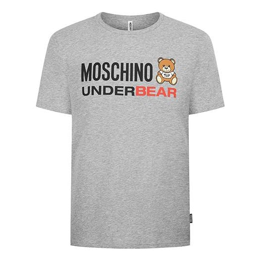 MOSCHINO Men's Bear Logo Printing Round Neck Short Sleeve T-shirt Gray T-shirts A1914-8103-0489 (Size: US S)