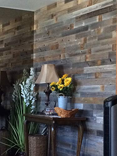 Plank and Mill - Reclaimed Barn Wood Wall Panels - Simple Peel and Stick Planks for Accent Walls, Kitchens, and Other Projects - 10 Square Feet of 3