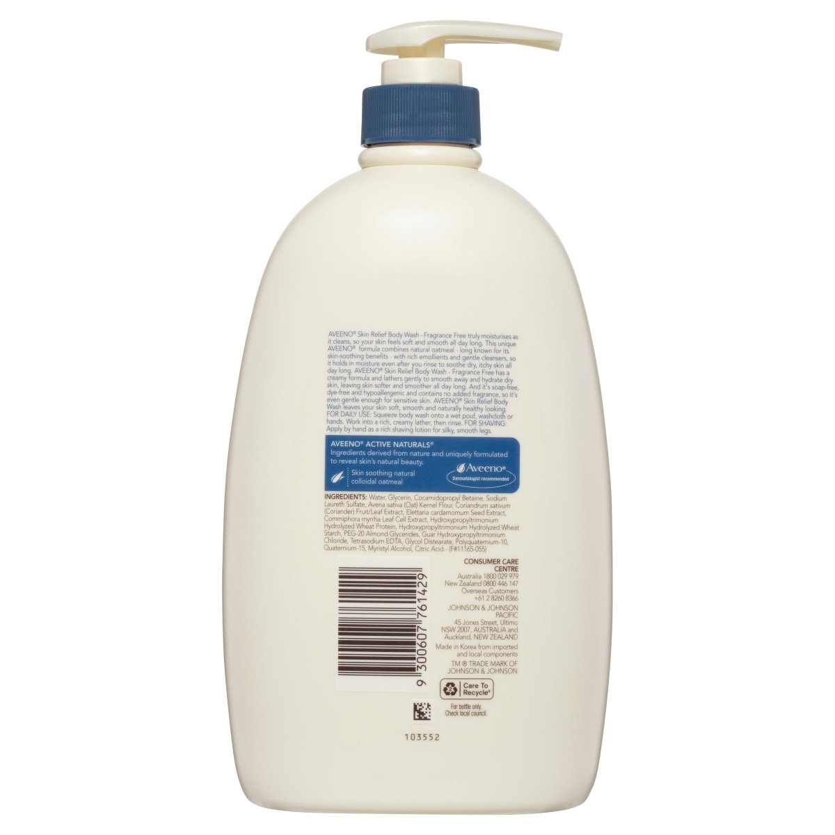 Aveeno Skin Relief Gentle Fragrance Free Body Wash Relieve Extra Dry Itchy Sensitive Skin PH-Balanced Cleanser 1L thumbnail