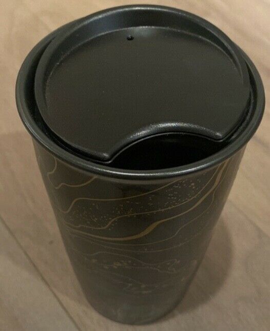Starbucks Gold Black Sparkle Blend Ceramic Traveler Tumbler Coffee Cup 12 Oz thumbnail