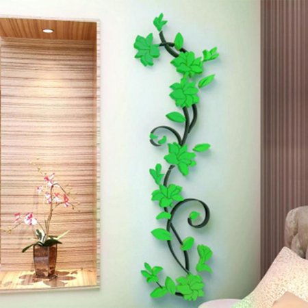 MEROTABLE 3D Flower Wall Sticker Art Mural Removable Bedroom Living Room Decoration Green 24*80