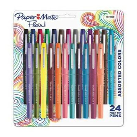 Paper Mate Point Guard Flair Felt Tip Porous Point Pen  Stick  Medium 0.7 Mm  Assorted Tropical Vacation Ink and Barrel Colors  24/Pack (1978998)