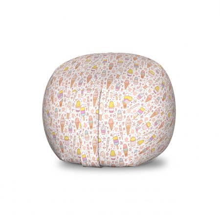 Ice Cream Storage Toy Bag Chair  Candies and Yummy Heart Summer Flower Color Dots Design  Stuffed Animal Organizer Washable Bag  Large Size  Peach Cor