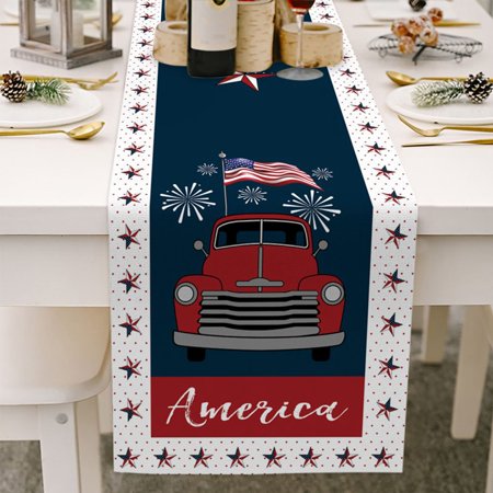 Independence Day Runner Festival Table Flag Patriotic Theme Table Scarf Cotton Linen Printed Table Runner 4th of July Table Runners Rustic Tabletop Co