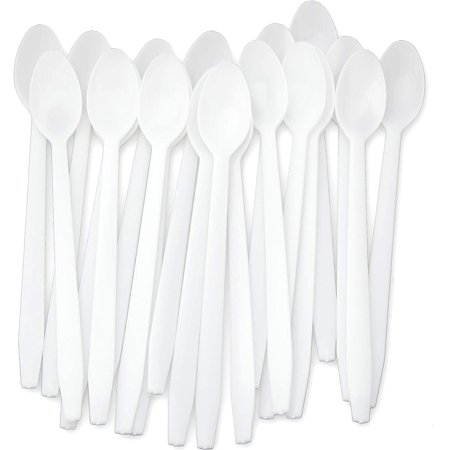 Extra Long  Sturdy White 8in Premium Sundae Spoons 100ct. Heavy Duty Disposable Plastic Utensils for Ice Cream  Milkshakes and Floats. Best Stirring S