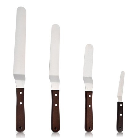 Unattainy Icing Spatula DIY Cake Cream Cookies Chocolate Butter Non-Slip Wooden Handle Scraper Professional Pastry Smoother Chef Type 2 4pcs