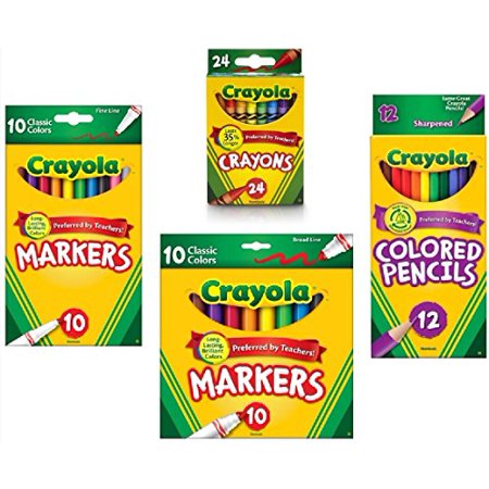 Crayola Crayons (24 Count)  Crayola Colored Pencils in Assorted Colors (12 Count)  Crayola (10ct) Classic Fine Line Markers  and Crayola (10ct) Classi