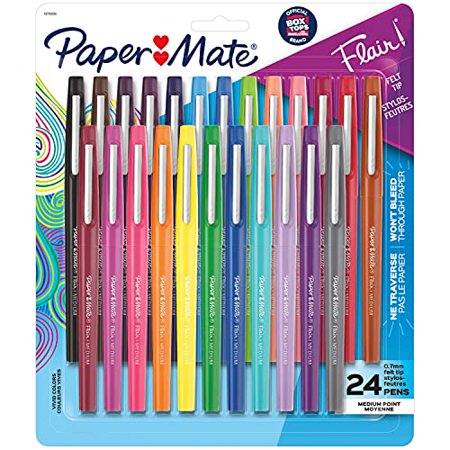 Paper Mate Flair Felt Tip Pens | Medium Point 0.7 Millimeter Marker Pens | Back to School Supplies for Teachers & Students | Assorted Colors  24 Count