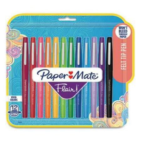 Paper Mate Point Guard Flair Felt Tip Porous Point Pen  Stick  Medium 0.7 Mm  Assorted Ink and Barrel Colors  12/Pack (74423)