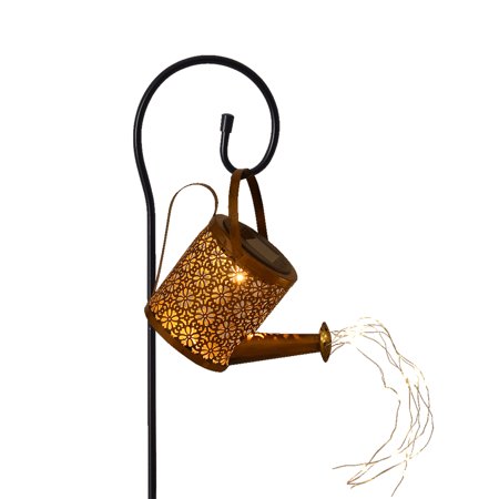 Art Light LED Solar Waterfall Watering Can  Outdoor Decorative Garden Light  Retro Waterproof Copper Garden Yard Party Decoration Stake Light for Path