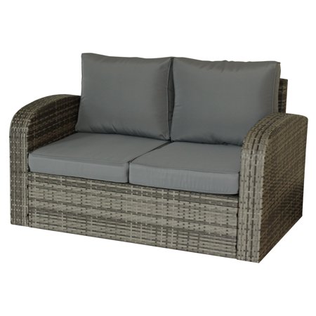 Luxury Living Furniture Grey Wicker Outdoor Loveseat with Cushion and Aluminum Frame SF-0255-G