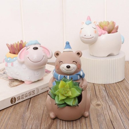 Cute Unicorn Succulent Planter Pot   White Ceramic Cactus/Flower Container  Desktop Bonsai Holder for Indoor Plants